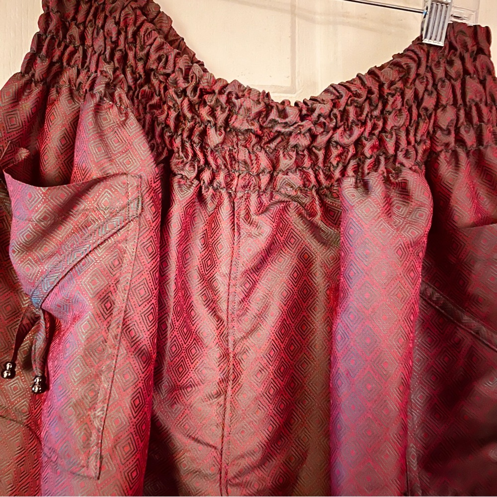 freebird Red Textured Smocked Waist Trousers